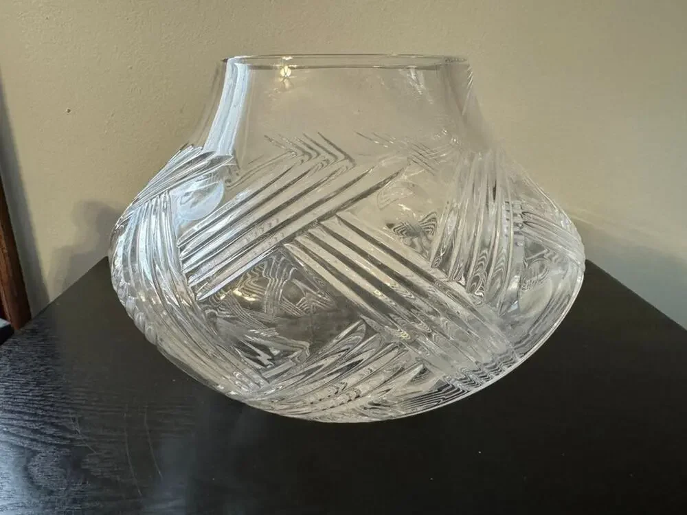 Vintage Bohemian Clear Crystal Vase w/ Unusual Shape